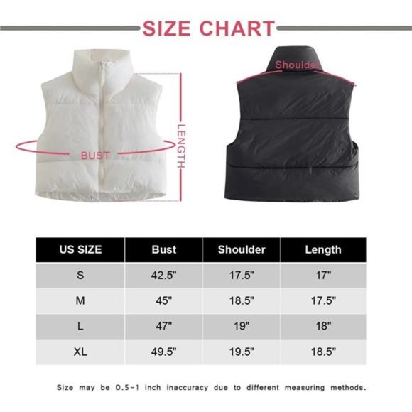 Women's Winter Cropped Puffer Vest Crop Jackets For Women Full Zip Stand Collar - Picture 2 of 6